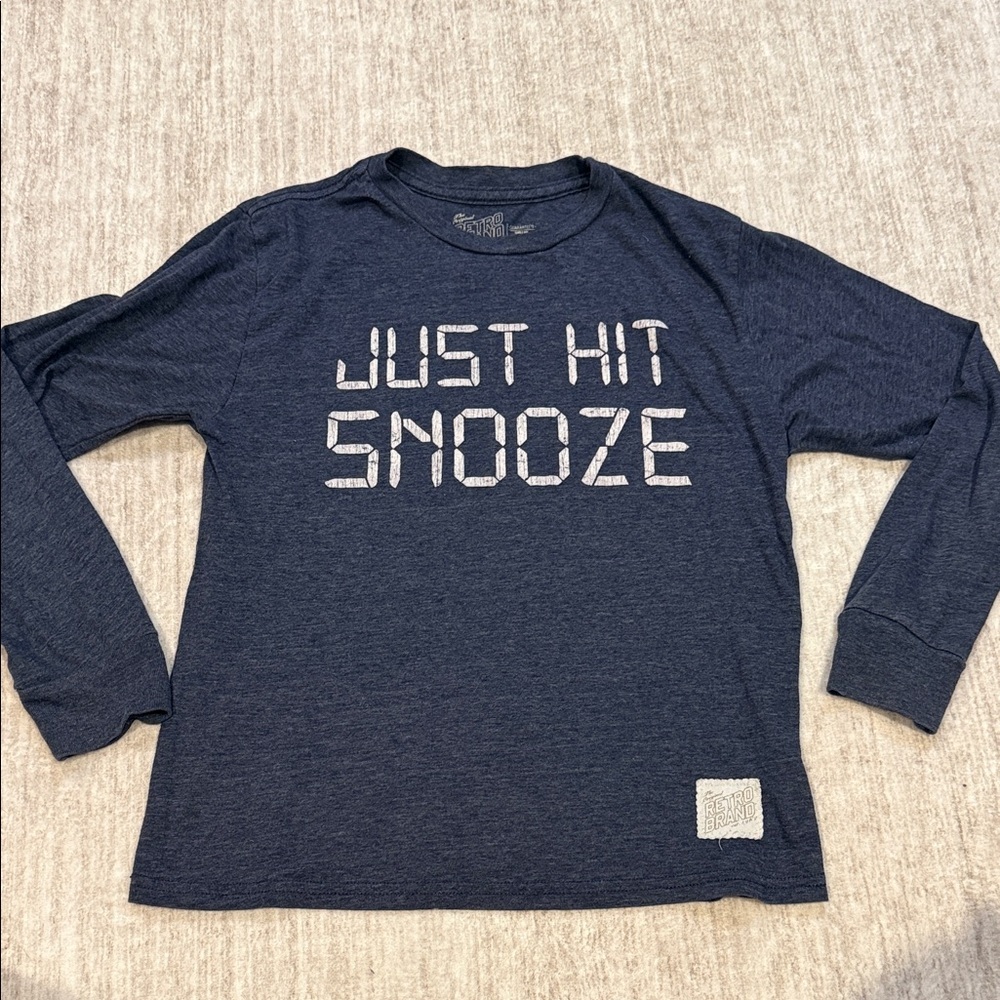Navy Blue Long-Sleeve Tee with "Just Hit Snooze" Graphic